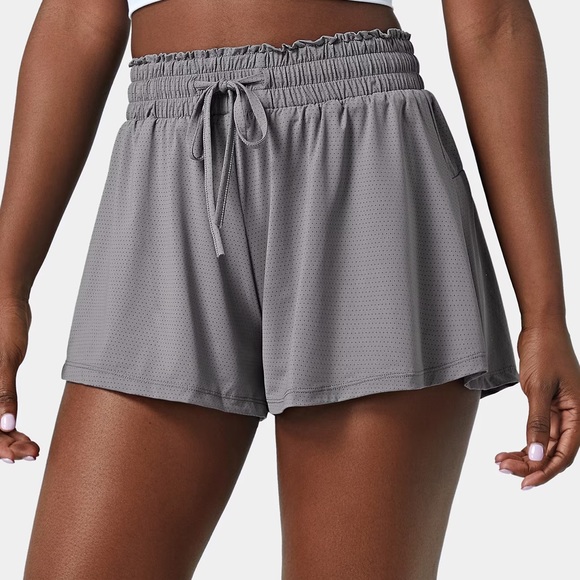 HALARA Pants - NWT HALARA High Rise Frill Elastic Mesh Drawstring 2.5” Shorts Gray